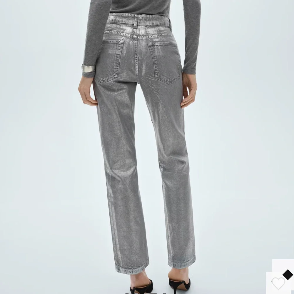 Mango Silver Shimmer High-Rise Jeans STRAIGHT FOIL JEANS 7131
